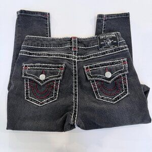 True Religion Jennie Curvy Mid Rise Super T Skinny Jeans Red White Stitch Sz 25